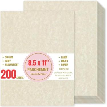 Imagem de Papel pergaminho para certificados – Fixo para currículos, diplomas, tamanho carta, 200 folhas de dupla face, 90 gsm, papel pergaminho 21,6 cm x 28 cm – Marfim