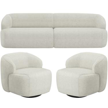 Imagem de Sofá 3 Lugares Curvo Orgânico com 02 Poltronas Para Sala Living 250cm Barolo L06 Linho Cru - Lyam Decor