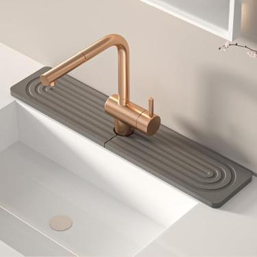 Imagem de Tapete de torneira de pedra para pia de cozinha, tapete de pedra de secagem de diatomita e protetores de pia, protetor de respingos de água da pia, bandeja de pedra antiderrapante de absorção de água