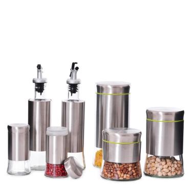 Imagem de Conjunto Porta Mantimentos E Galheteiro Inox 7 Pcs