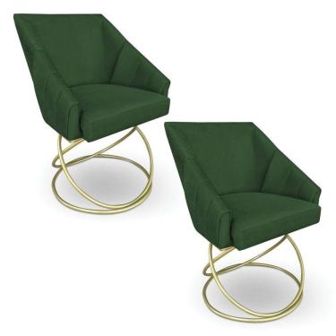 Imagem de Kit 2 Poltronas Luxo Alana Suede Verde Base De Ferro Dourado - Pallazio