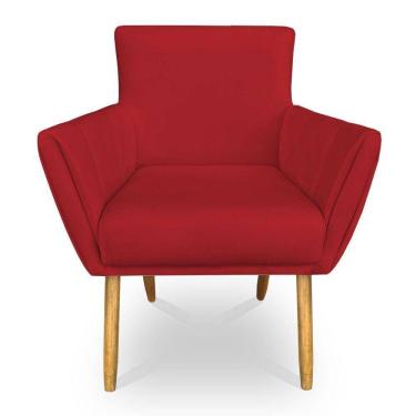 Imagem de Poltrona Decorativa Leticia Suede Vermelho Pés Palito Castanho - Pallazio
