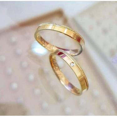 Imagem de Par Alianças Casamento Casamento Noivado Reta 4MM Jateada Pedra - Alia