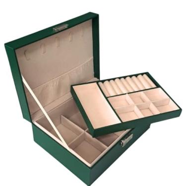 Imagem de Porta Joias Grande Duplo Caixa Colar Bijuteria Portatil Aneis Pulseira com Chave (Verde)