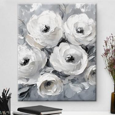 Imagem de Decoração de parede floral para casa de banho, casa de fazenda, cinza e branco, azul, impressão em tela, pôster, imagens florais, pintura emoldurada para casa de banho, quarto, decoração de parede 20