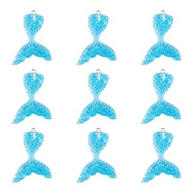 Imagem de Pingentes de cauda de sereia com glitter de resina, pingentes de cristal rabo de peixe com laço de platina para colar faça você mesmo, brincos, chaveiros, fabricação de joias (azul celeste)