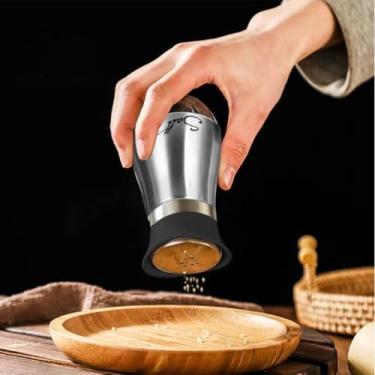 Imagem de Conjunto de saleiro e pimenteiro, recipientes de sal e pimenta com fundo de vidro de 118 ml com fundo de vidro para cozinhar na cozinha, churrasco, bar, mesa, trailer, acampamento (prata)