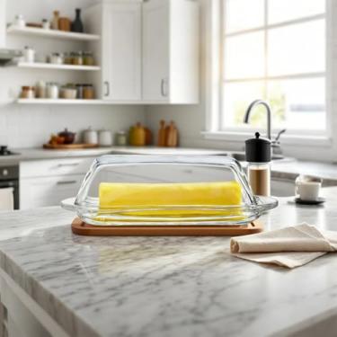 Imagem de Manteiga de vidro com tampa - Bandeja de suporte de manteiga de vidro cristal para manteiga, cream cheese e frutas pequenas