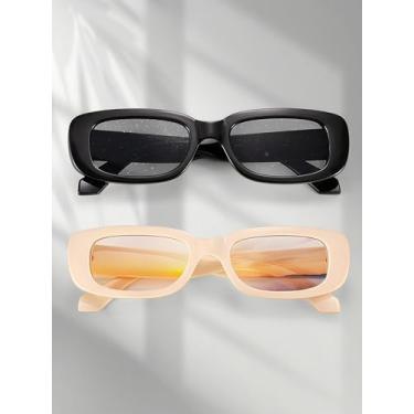 Imagem de Óculos de sol retangulares para mulheres e homens modernos óculos de sol vintage estilo retrô anos 90 para festa e viagem, pacote com 2 S09, 04 preto/bege