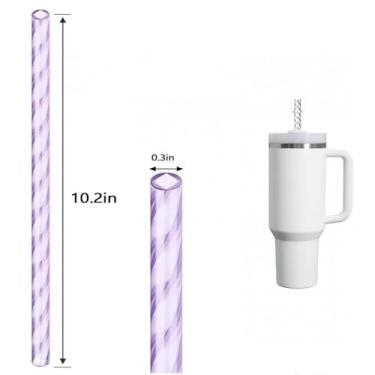 Imagem de 6 canudos de plástico reutilizáveis, canudos coloridos reutilizáveis de 0,8 x 26 cm, canudos de plástico reutilizáveis, canudos longos e duros de substituição para copos Starbucks