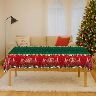 Imagem de Caminho de mesa descartável de Papai Noel de Natal - Decoração de mesa de jantar de plástico para festa com estampa de rena Feliz Natal 137 x 274 cm, verde
