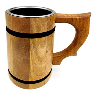 Imagem de 5MOONSUN5 Caneca de cerveja feita à mão, caneca de cerveja de tanque de madeira, caneca D&D de 473 ml, com interior de aço inoxidável, acessórios ecológicos, vintage, bar, barril, marrom, clássico,