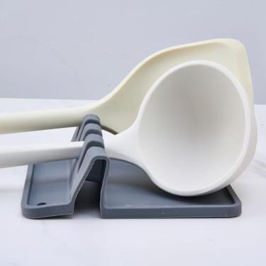 Imagem de Descanso de colher de silicone com vários utensílios, organizador de balcão de cozinha, cinza
