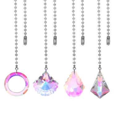 Imagem de Corrente de puxar para ventilador de teto, pacote com 4, 50,8 cm, pingente de diamante decorativo, extensor, extensor, cordão para ventiladores de teto, lâmpada de luz, colorida