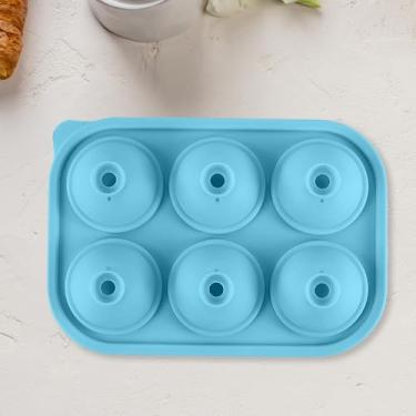 Imagem de Bandeja de silicone para cubos de gelo com tampa – 6 cavidades redondas – azul celeste