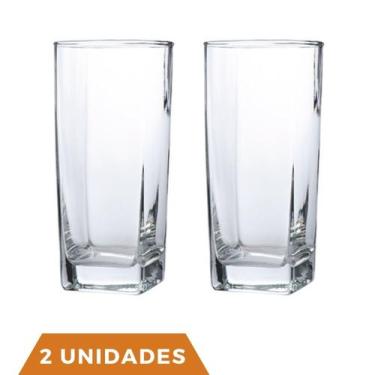 Imagem de Copo Vidro 320ml Quadrado Bali Jogo com 2 Transparente Luxo - PRATICAS