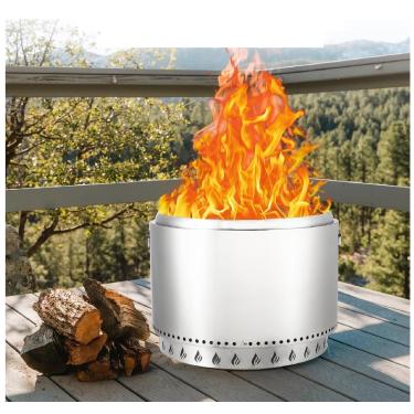 Imagem de Fogueira externa sem fumaça de 52 cm – Fogão a lenha de aço inoxidável de 11 kg com fluxo de ar de 360° e bandeja de cinzas, lareira portátil para 4 a 6 pessoas, quintal, pátio, acampamento