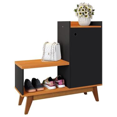 Imagem de Sapateira Shoes Banquinho Assento Nicho Decorativo Prateleiras Organizadoras 1 Porta 8 Pares Calçados Hall Entrada Quarto - RPM Móveis