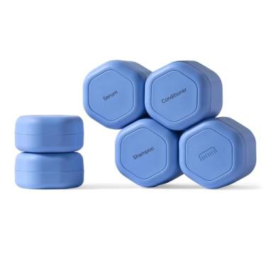 Imagem de Cadence Recipientes de viagem – Conjunto de 6 peças para cuidados com o cabelo – Cápsulas magnéticas de viagem – 2 cápsulas pequenas e 4 médias – xampu, condicionador, condicionador sem enxágue, pente