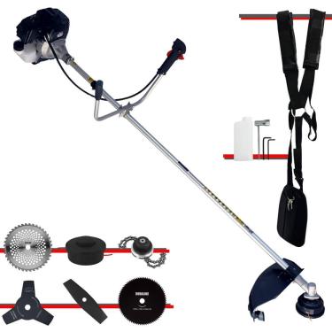Imagem de Roçadeira RT43LB25A Toyama À Gasolina 43cc 1,7HP Alta Rotação 6 Em 1 Com Carretel + Facas 2 Pontas + 3 Pontas + 40 Dentes Vídea + 80 Dentes + Trimmer