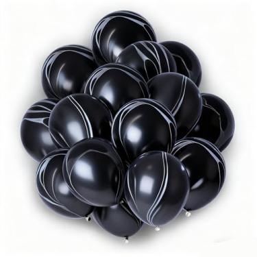 Imagem de MIUMIUQUE Balões de mármore preto, balões de látex de ágata, balões de mármore preto e branco, balões de tingimento, 30 cm, 50 balões de espiral para decoração de festa