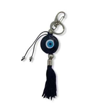 Imagem de Chaveiro Olho Grego 16 Cm Murano Preto Pompom - Lua Mística - 100% Ori