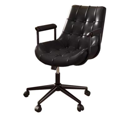 Imagem de LULUMAIC Cadeira de escritório de couro moderna, cadeira de escritório reclinável ergonômica com rodas e apoios de braço, cadeira de escritório de estudo de computador confortável, cadeira giratória