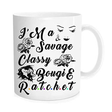 Imagem de Canecas de café engraçadas para mulheres, Savage Classy Bougie Ratchet - Canecas de café engraçadas, para mulheres, amigas, irmãs, ela - xícara de café fofa - Copos de Natal Bestfriend - Caneca