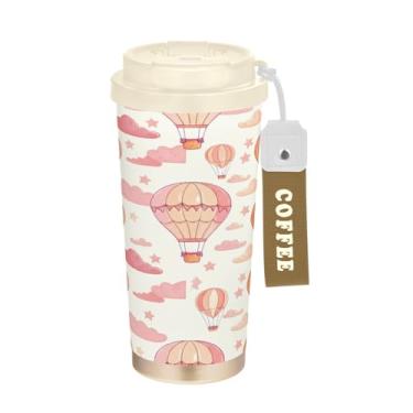Imagem de Blueangle Caneca de café de viagem isolada com balões de ar quente - copo de aço inoxidável à prova de vazamento e derramamento para acampamento e ar livre, garrafa de água reutilizável de 592 ml com