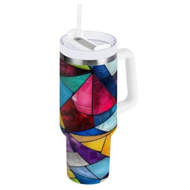 Imagem de Blueangle Copo isolado de 850 g com alça e tampa de canudo - Caneca de viagem de aço inoxidável à prova de vazamento, garrafa de água de vidro manchado a vácuo de parede dupla (165)