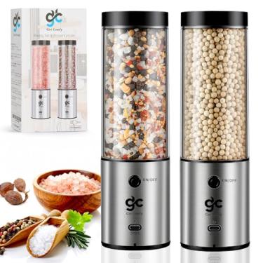 Imagem de Conjunto elétrico de moedor de sal e pimenta – Moedor de especiarias recarregável de 240 ml com saleiro e pimenteiro de aço inoxidável de espessura ajustável, operado por bateria para itens essenciais
