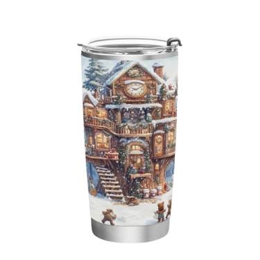 Imagem de Blueangle Copo de 590 ml com tampa e canudo, copo de café com água isolada a vácuo de aço inoxidável, caneca de viagem para casa de inverno, copo térmico para bebidas quentes e frias (410)