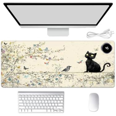 Imagem de Tapete de mouse aquecido para aquecer as mãos, tapete de mesa quente para mousepad tapete de mesa com 3 níveis de aquecimento e desligamento automático 80 x 33 cm tapete de teclado aquecedor de couro