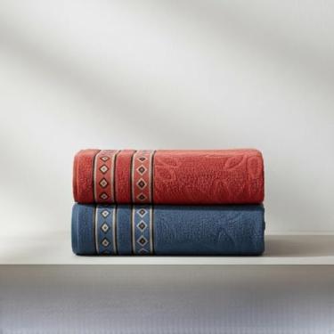 Imagem de Kit Toalha de Banho 2 Pçs 100% Algodão 350 g/m2 150cm x 75cm Hipoalergênica - Barra Decoratica, Luxo, Toque Macio e alta absorção