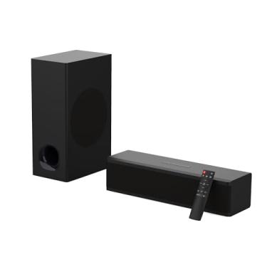 Imagem de TECHFROG Barra de som de TV compacta 2.1 de madeira com subwoofer de madeira, conexão HDMI ARC/Bluetooth/óptica/AUX/RCA, controle remoto, graves ajustáveis, hip-hop ideal para audição, rock, música