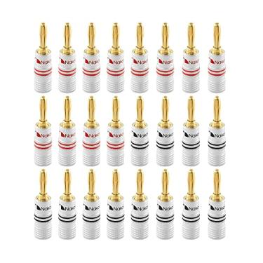 Imagem de Nakamichi Série Excel Plugue banana banhado a ouro 24 k 12–18 AWG 4 mm para alto-falantes amplificador Hi-Fi receptor AV estéreo home theater cabo de áudio conector de parafuso, 24 peças (12 pares)