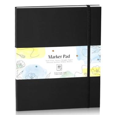 Imagem de Bloco de papel marcador de capa dura com 50 folhas, bloco de esboço de papel marcador de álcool de 14 x 21,6 cm, caderno de esboço espiral pesado de 33 kg/120 g/m², livro de desenho de pintura para