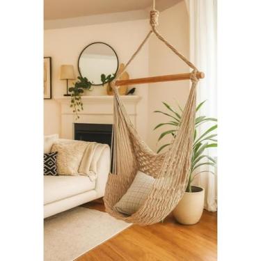 Imagem de Rede Para Cadeira de BalançO, Estilo Suspenso ReforçAdo Com Tecido, Adequada Para Salas de Estar, Varandas e PáTios(Areia (TC))
