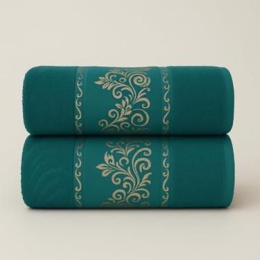 Imagem de Jogo de Toalha de Banho Conjunto de Duas PeçAs 100% AlgodãO Puro Excelente AbsorçãO de áGua Adequado para uso No Banheiro em Viagens Na NataçãO ou Na Academia(Kit 2Toalhas–Verde)