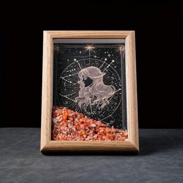 Imagem de Moldura de cristal natural com 12 signos do zodíaco, 12 signos do zodíaco, céu noturno ou decoração de parede, meditação Yoga Reiki presente de aniversário - Virgem - Ágata vermelha