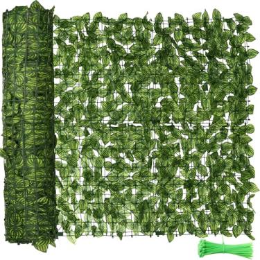 Imagem de Tela de privacidade de cerca artificial de hera 350 x 99 cm, cerca de privacidade de parede de hera sintética, sebes artificiais com folhas de melancia impressas em cores para decoração de parede