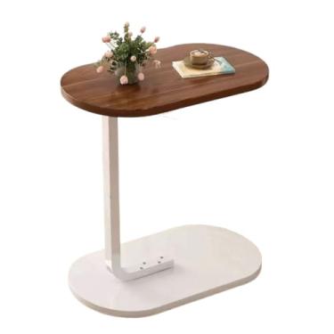 Imagem de Mesa De Apoio Lateral Para Sofá Cama Notebook Portatil - Base de Ferro e MDF, Perfeita para Verão em Casa(marrom/branco)
