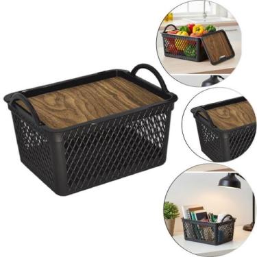 Imagem de Caixa Organizadora Cesto Telado Com Tampa Cor Amadeirada 8 L - Arqplas