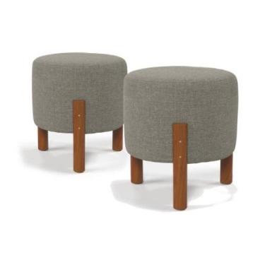 Imagem de Kit Puff Banqueta Decorativo Domus Redondo - Cal Móveis, Cinza