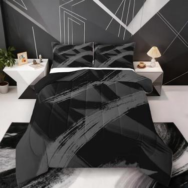Imagem de Feelyou Conjunto de edredom King preto e cinza, geométrico, abstrato, para meninos e meninas, moderno, minimalista, decoração de quarto, microfibra macia, respirável, todas as estações, 3 peças com 2