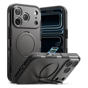 Imagem de Ringke Capa Alles Pro para iPhone 17 Pro Max [compatível com MagSafe] Proteção de botão de captura de controle de câmera poderoso ímã à prova de choque com suporte giratório de 360° - Gunmetal