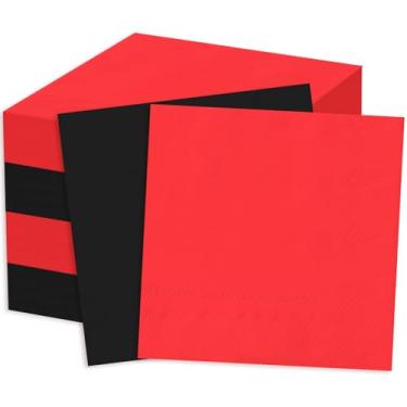 Imagem de Whaline Guardanapos de papel de coquetel vermelhos e pretos 50 guardanapos descartáveis de Natal e ano novo para casamento, aniversário, chá de bebê, suprimentos de festa