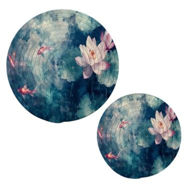 Imagem de Wassud Conjunto de tripé de lótus e peixe para pratos quentes, suportes redondos de algodão, almofadas quentes, porta-copos elegantes, decoração de cozinha e acessórios, 2 peças