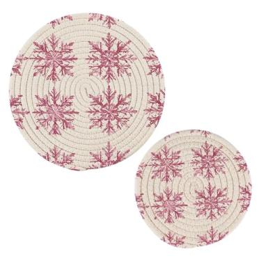 Imagem de Wassud Conjunto de flocos de neve para pratos quentes, suportes de panela redondos de algodão, porta-copos elegantes, decoração de cozinha e acessórios, 2 peças