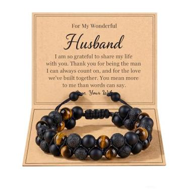 Imagem de HGDEER Pulseira masculina ajustável com contas de pedra natural - significativo Dia dos Namorados, Dia dos Pais, aniversário, Natal, presentes para marido e namorado, one-size, Pedra, Sem Pedra